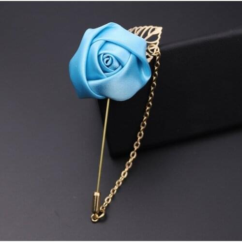 Mens Suits Gold Leaves Roses Brooches Corsage Flowers Long Needle With Chain Handmade Lapel Pin Brooch