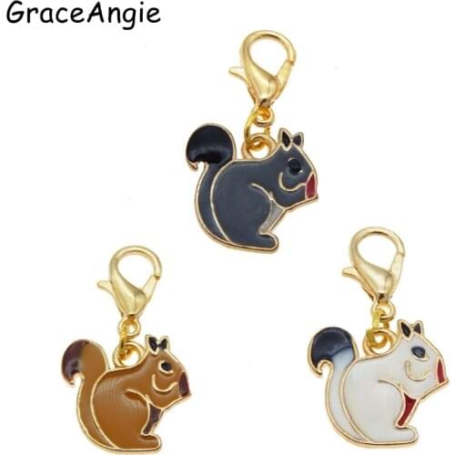 Mix 3pcs Squirrel Necklace Pendant Enamel DIY Keychain Earrings Animal Jewelry Making Dangle Charms Pendant with Lobster Clasps