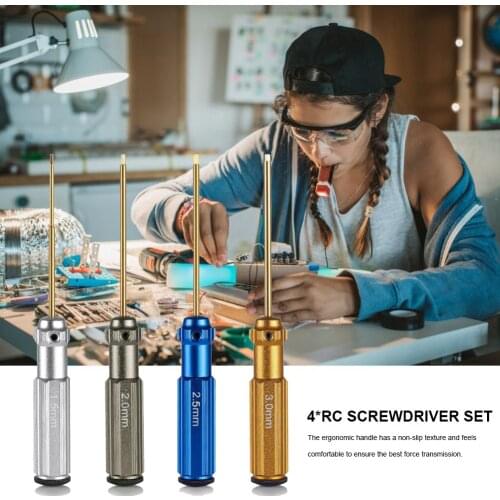 4PCS Hexagonal Screwdrivers Set Titanium Nitride RC Model Repairing Tool with Coloured Handle Compatible with 1.5/2/2.5/3mm #35