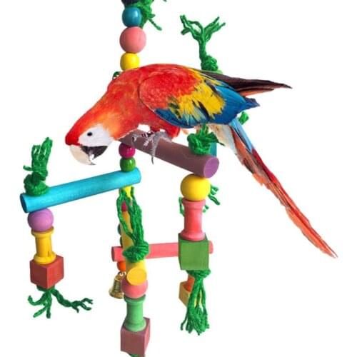 2021 New Bird Parrot Game Wooden Frame Climbing Hanging Ladder Swing Pet Grinding Perch Platform Birdcage Play Stand Toys