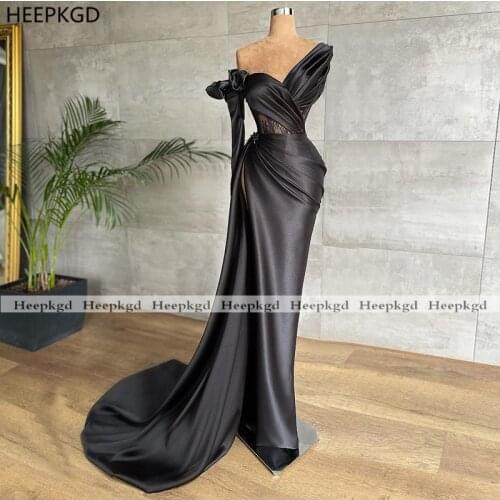 New Design 2021 Long Black Evening Dress Long Sleeve High Slit See Through Sexy Special Occasion Gowns For Women Plus Size