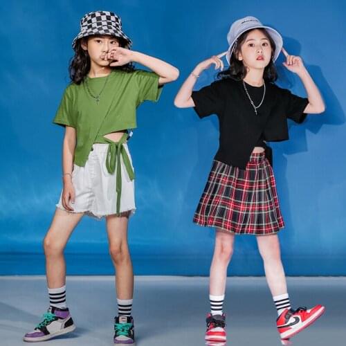 New Style Jazz Dance Costumes For Girls Summer Short Sleeve Street Dance Clothes ChildrenS Day Cheerleading Stage Outfit VO1234
