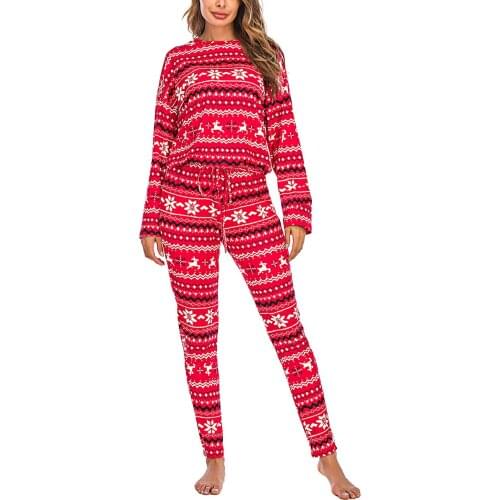 Autumn casual Women´s Sleep Top Christmas Shorts Suit Round Collar Snowflake Elk Print Loose Elastic Home Clothes