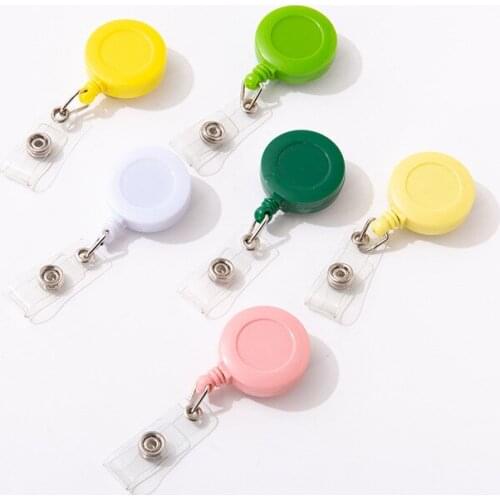 Plastic solid color retractable easy-to-pull button cute cartoon with card holder and lanyard easy-to-pull button office gift