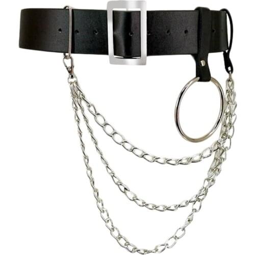 Women Pu Leather Harness Body Belts With Chain Waist Bondage Garters Punk Adjustable Suspender Straps