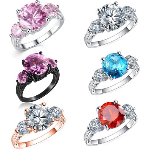 Luxury CZ Rings Blue Pink Gold Color Big Crystal Stone Ring for Women Females Ladies Engagement Wedding Jewelry Accessory Gift