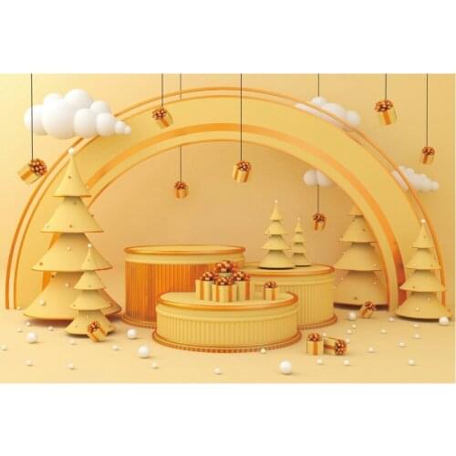 Christmas Backdrop Yellow Xmas Tree Gift Box Clouds Photography Background Family Party Decoration Photo Booth Studio Props