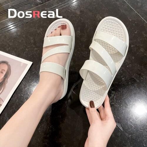Dosreal Women Summer Slippers Platform Flat Low Heel Peep Sandals Casual Beach Shoes Outdoor Ladies Jelly Shoes