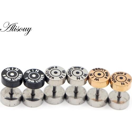 Alisouy 2pcs Black Punk Unisex Stud Barbell Piercing Earring For Men Women Gothic Street Pop Hip Hop Ear Jewelry Stainless Steel