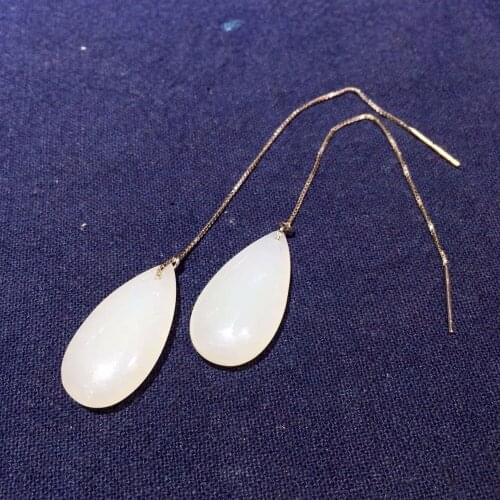 Natural and nephrite yu earrings water drop shaped earring3