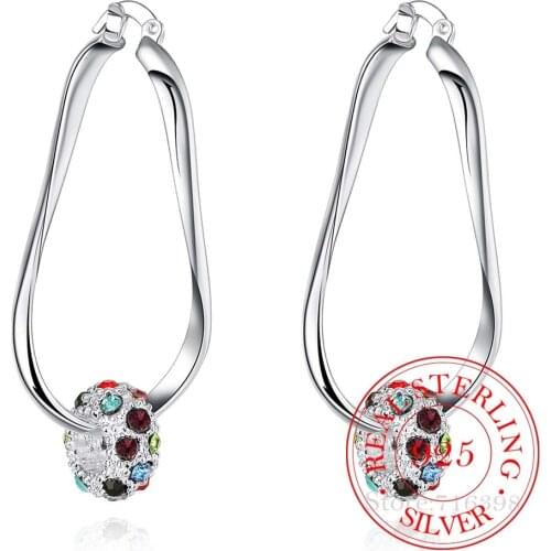 Korean 100% 925 Sterling Silver Multi Color Crystal Ball Vintage Long Dangle Earrings For Women 2020 Engagement Wedding Jewelry