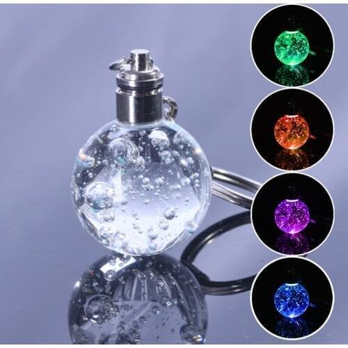 Glowing bubble glass ball pendant with electronic keychain fashion jewelry pendant family lover friendship gift wholesale