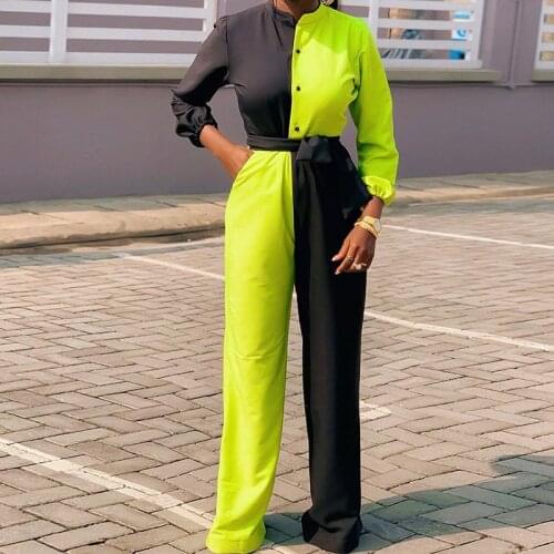 BAMBOOBOY Women Coloblock Contrast Color Lace Up Tunic Slim Fit Streetwear Casual Jumpsuit ZL1415