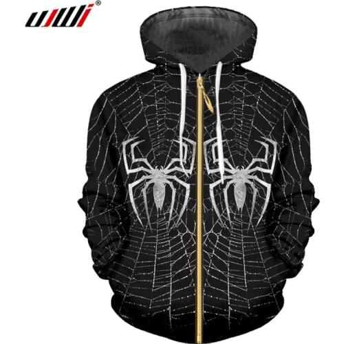 UJWI Personality Big Size 5XL Mens Zip Hoodies 3D Animal New Man Zipper Coat Printed Spider Web Clothing Free Shipping