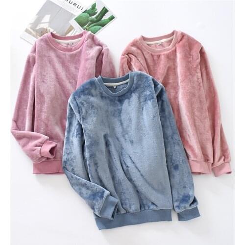 Winter Sleep Tops for Women Ladies Pajamas Thicken Warm Flannel Sleepwear Solid O-neck Pijama Shirts Casual Sommeil Tops Lounge