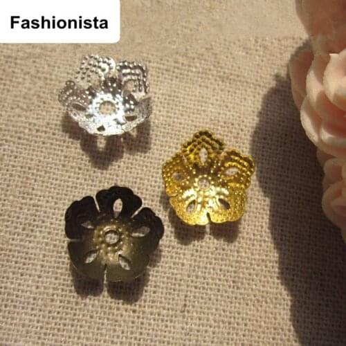 Fashionista 200pcs 14mm Bowl Shape Metal Flower Bead Caps,Steel,Bronze Color,5 Petal Metal Flowers,DIY Crafts and Jewel Findings