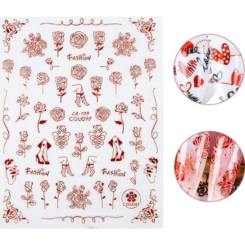 Flowers Letters Rose 3D Stickers For Nail Sticker Set Decals Art Tip Nail Accessories Decoration Manicure Sliders Love Design