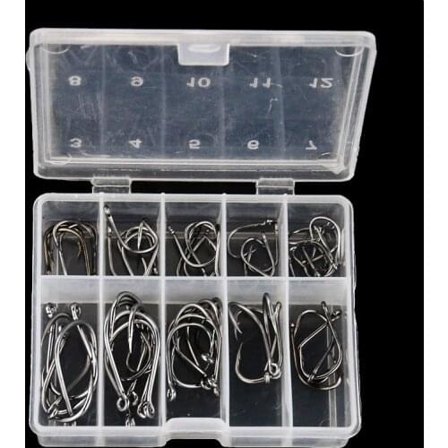 50pcs/box Fishing Hook Set 3-12# Fish Hooks High Carbon Steel Sharp Offset Narrow Bait Hook Carp Fishing Gear Tackle Accessories