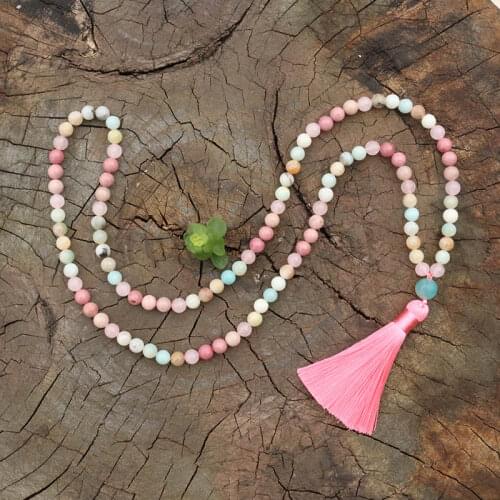 8mm Matte Rose Quartz,Amazonite,JapaMala Necklace,Meditation Mala, Chakra Stones Mala, Buddhist Mala Prayer Bead, 108 Mala Beads