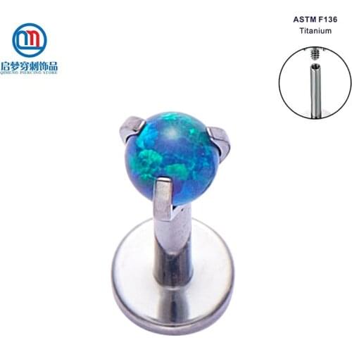 ASTM F136 Titanium Internally Threaded 3 Prongs Opal Labret Ring Piercing OP13