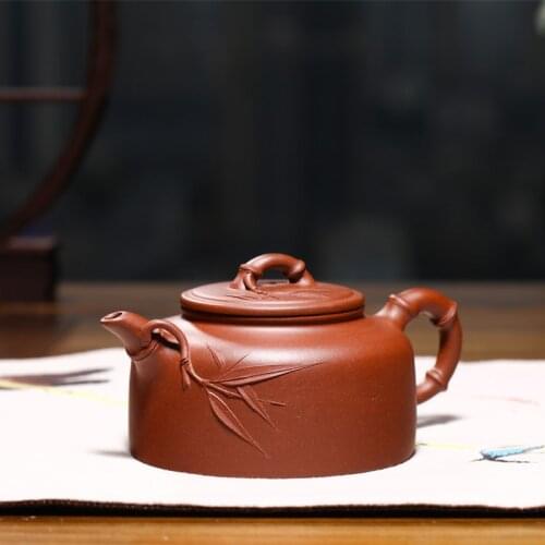 Authentic yixing undressed ore bottom groove green recommended by pure manual wind bamboo household teapot tea set