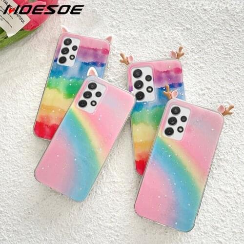 Glitter Rainbow DIY Ears Case For Samsung A52 A72 A32 A51 A50 A71 A70 A81 A91 A12 A21S A31 A42 Note 10 20 S20 S21 Plus Cover