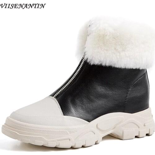 Winter Fashion Front Zipper Thick Sole White Short Boots Velvet High-top Casual White Leather Shoes Warm Cotton Snow Boots Women