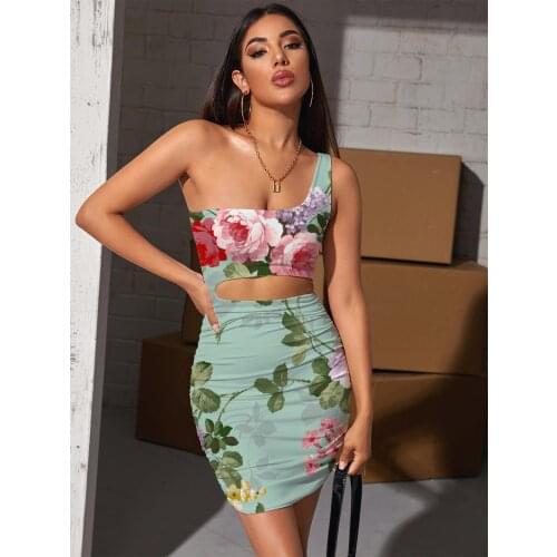 Giyu Brand Flower Dress Women Art Vestido Sexy Colorful Bodycon Dress Couples Pleating Womens Clothing Mini Evening Vintage