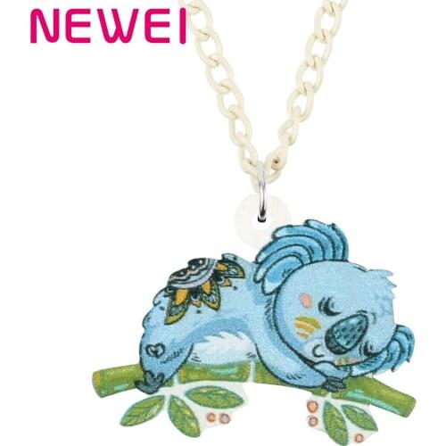 Newei Acrylic Cartoon Australian Koala Bear Necklace Cute Animal Choker Long Pendant Chain Jewelry For Girls Novelty Gift Charms