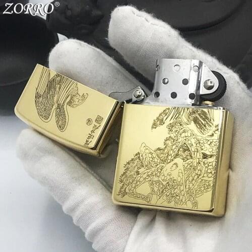 Zorro Kerosene Lighter Pure Copper Brass Classic Eagle wings Pattern Handicraft Gasoline Oil Lighter With Gift Box