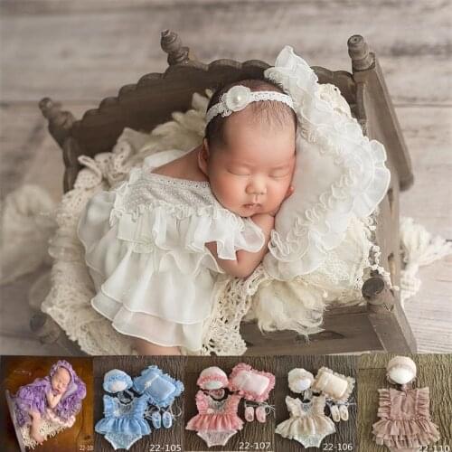 0-1Month Newborn Photography Props Baby Hat Headband Lace Romper Bodysuits Outfit Baby Girl Dress Costume Photography Clothing