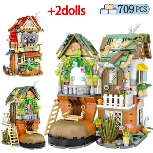 City Street View Mini Forest House Building Blocks DIY Friends Cabin Architecture Princess Figures Bricks Toys For Children Kids