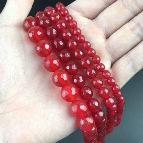 Natural Faceted Red Chalcedony Jades Stone Beads Round Spacer Beads For Jewelry Making DIY Charms Bracelet 15''4/6/8/10/12mm
