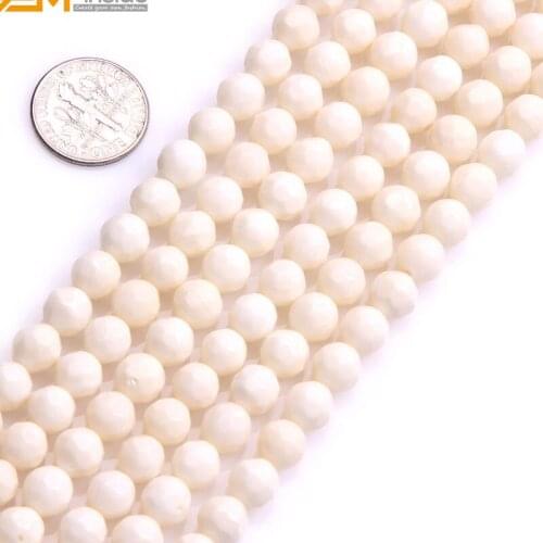Gem-inside Natural Round Faceted White Coral Beads For Jewelry Making 7mm 15inches DIY Jewellery