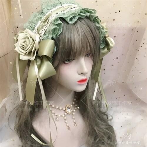 Lolita Lace Fairy Hair Band Headwear Cosplay Light Green Retro Lolita Flower Wedding Bandage Headband Hairpin Hat Bear Bag