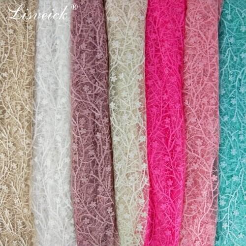 New 1yard Polyester embroidered lace fabric small flower embroidered mesh tulle French lace DIY wedding dress skirt clothes