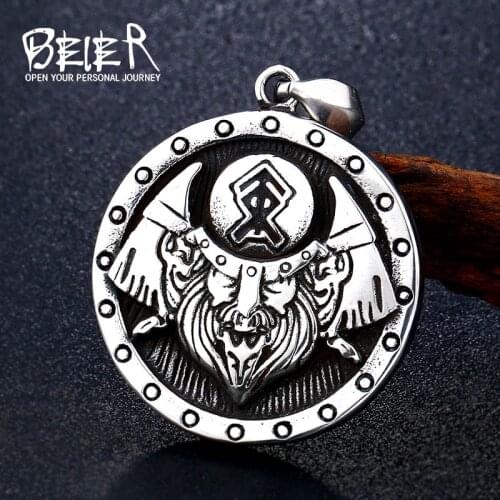 Beier 316L Stainless Steel Norse odin Vikings Amulet PENDANT Necklace Soilder with Sword and Axe amulet fashion jewelry BP8-314
