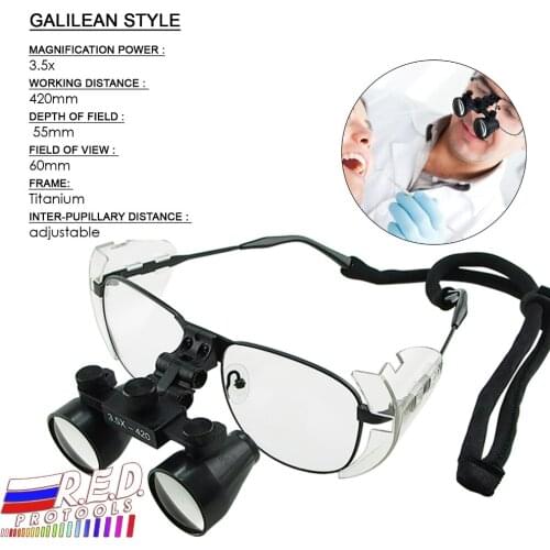 3.5x Galilean Style Dental Loupes Surgical Medical Titanium Frame 420mm Working distance + 55mm Depth of Field Loupe Dentistry