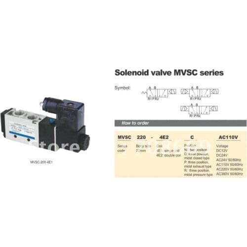 MVSC220-4E2C 110V AC 5Port 3Pos 1/4" BSP Solenoid Air Valve Dual Coil Led