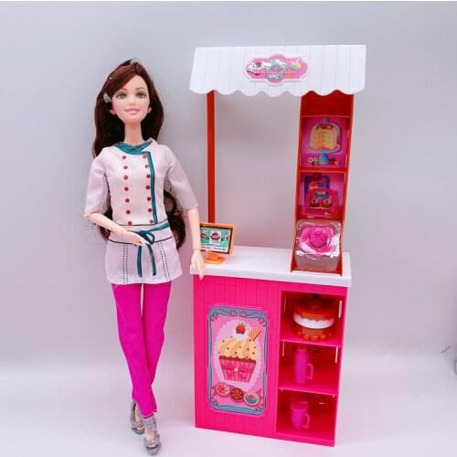 2020 newest Barbies doll accessories children and girls toy combo set = 11.5 "multi-joint kitchen doll + cake food rack