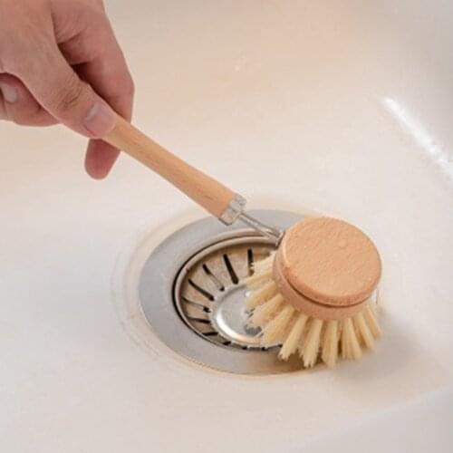 New Plant Based Sisal Cleaning Brush Wooden Long Handle Vegetable Scrub Brush Replacement Biodegradable Kitchen Cleaning Tools