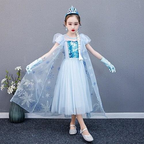 Girls Elsa Dress Snowflake Sequins Swing Snow Queen Party Princess Vestidos Children Girl Halloween Fancy Cosplay Costume