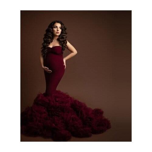 2021 Mermaid Maternity Dresses Strapless Ruffles Pleated Tulle Ruffles Extra Puffy Plus Size Bridal Pregnancy Gowns