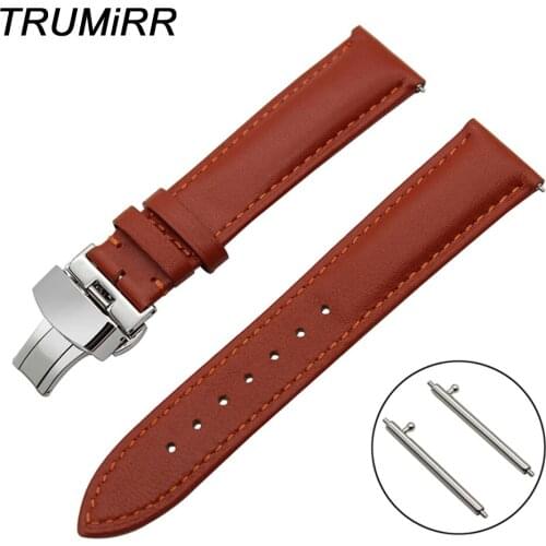 20mm Quick Release Watch Band for Samsung Gear S2 Classic R732 / R735 1st Layer Genuine Leather Strap Butterfly Buckle Bracelet