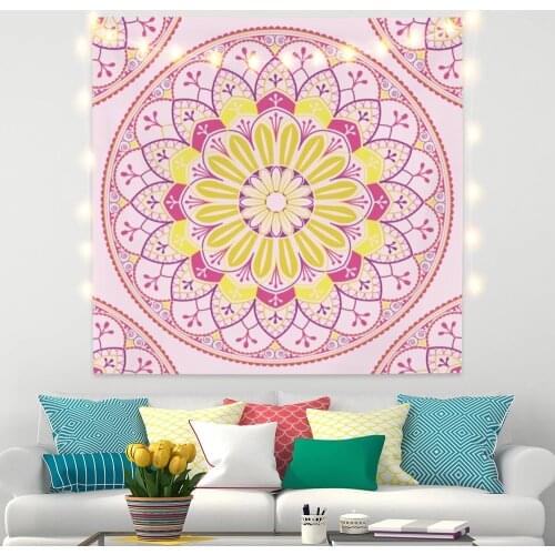 Pink Mandala Tapestry for Psychedelic Flower Fashion Hanging Background Livingroom Photography Wall Decor