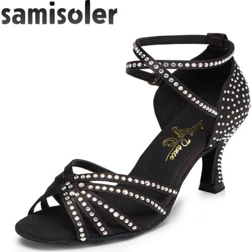 Samisoler New Cloth Collocation Shine Ribbons Ballroom Fashion Dance Women Latin Dance Competition Shoes