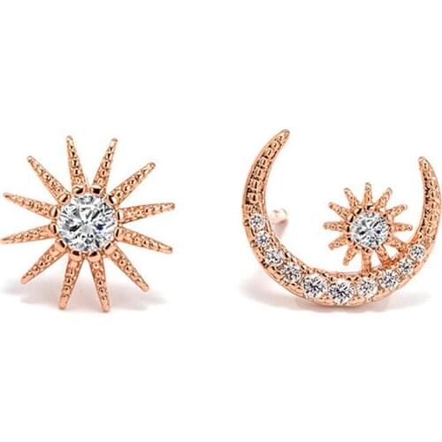 Real 14k Gold Rose Earring Korean Moon Asymmetric Earrings Female Orecchini oorbellen aretes de Gemstone Jewelry Garnet Earring