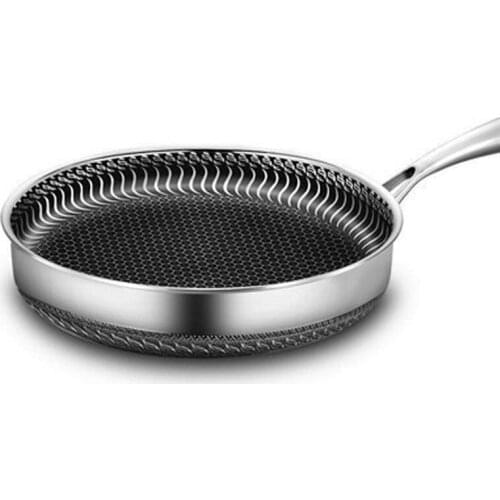 304 Stainless Steel Frying Pan Wok Non-stick Pan Double-side Honeycomb Without Oil Fried Steak Pot General Uncoated Pan Cookware