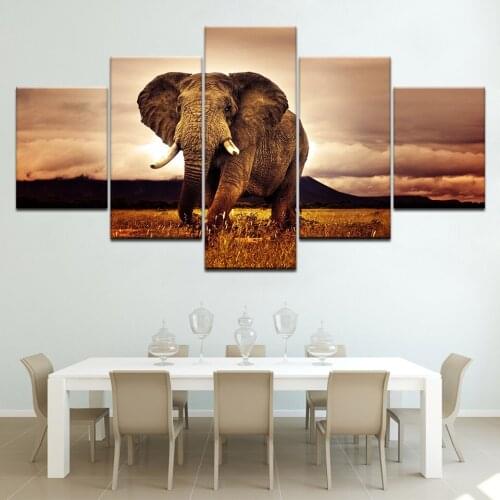 Elephant HD Wallpapers 5 piece Wallpapers modern Modular Poster art Canvas painting for Living Room Home Decor