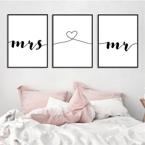 Mrs and Mr Modern Picture Nordic Home Decor Nordic Canvas Painting Wall Art Romantic Print Minimalist Decor Painting for Bedroom